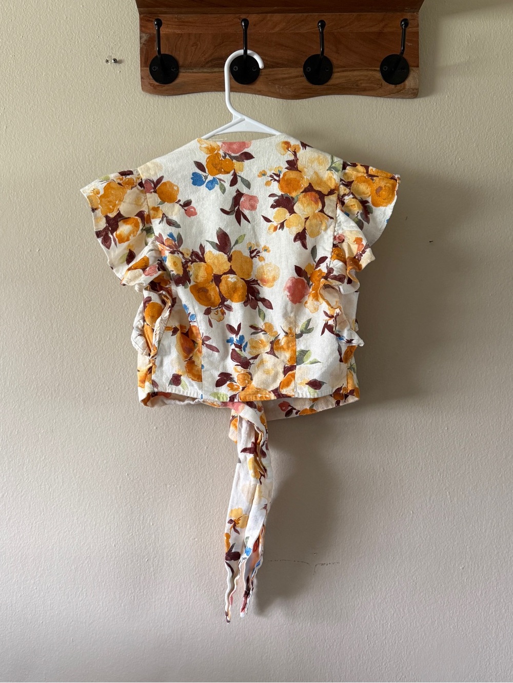 Abercrombie & Fitch Floral Cotton Linen Ruffle Sleeve Tie Front Crop Top Size XS - Picture 3 of 6